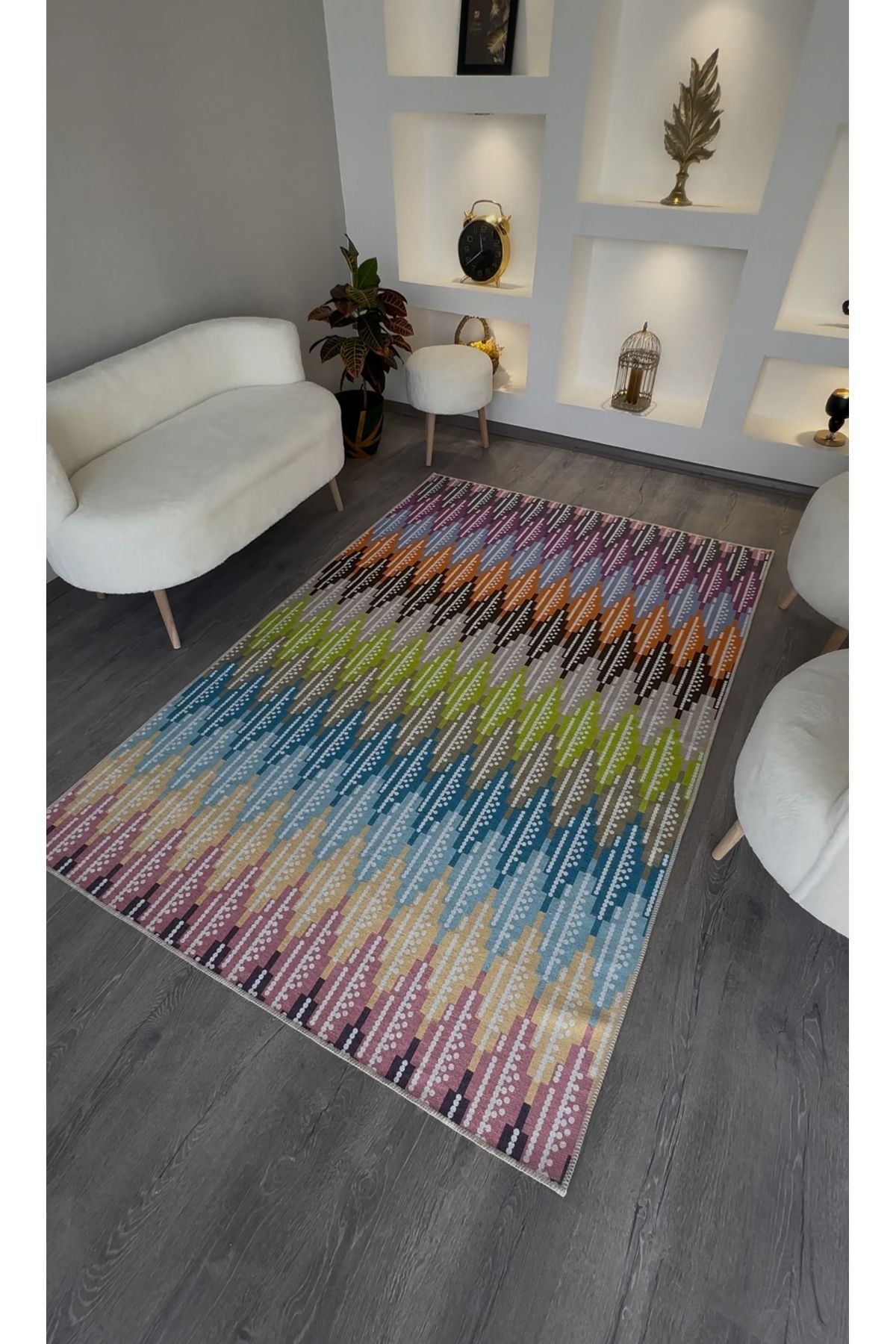 Opal Çok Renkli Etnik Desenli Dokuma Taban Modern Dekoratif Halı opal06