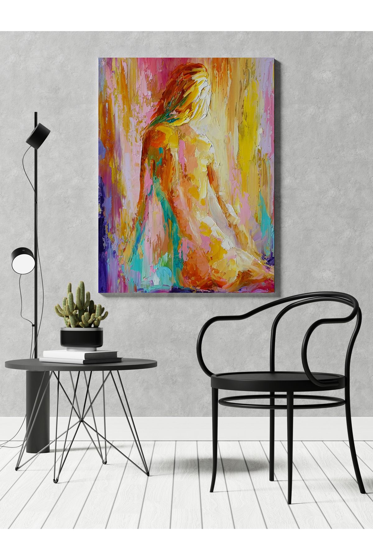 Kanvas Tablo Sulu Boyalı Kadın Karışık Renkli Desenli Renkli Temalı Modern Tablo
