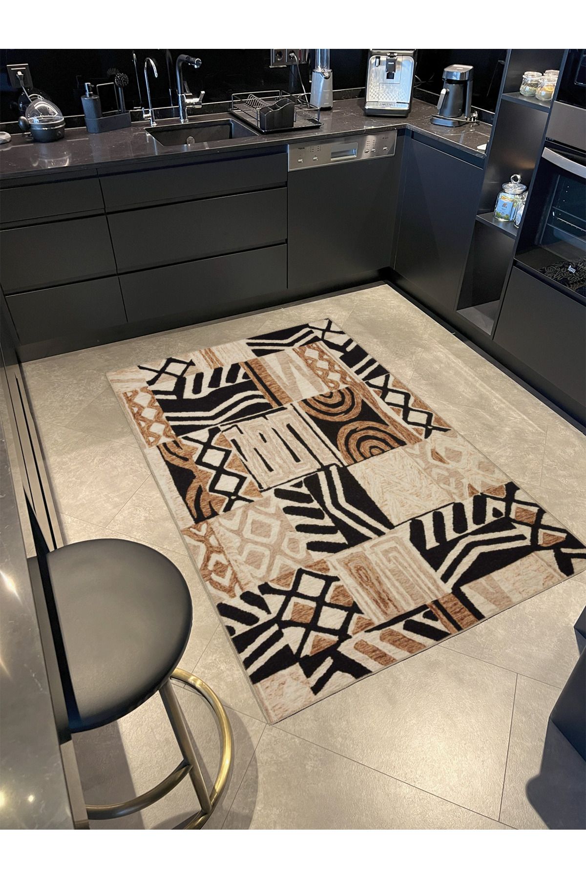 Krem ve Lacivert Renkli Geleneksel Desenli Dokuma Taban Halı miravip385