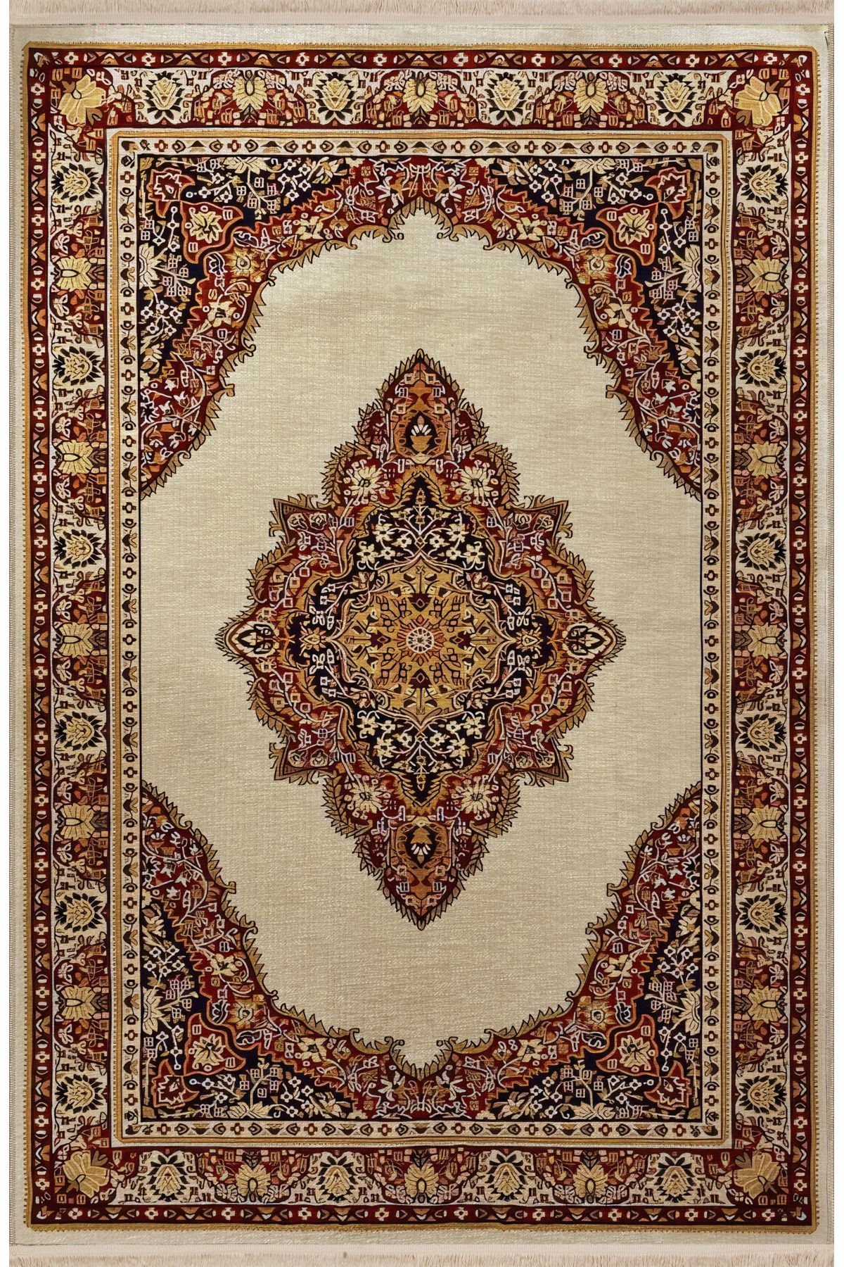 Turuncu Ton Çok Renkli Geleneksel Motif Etnik Desenli Kreatif Vintage Dekoratif Halı 2394