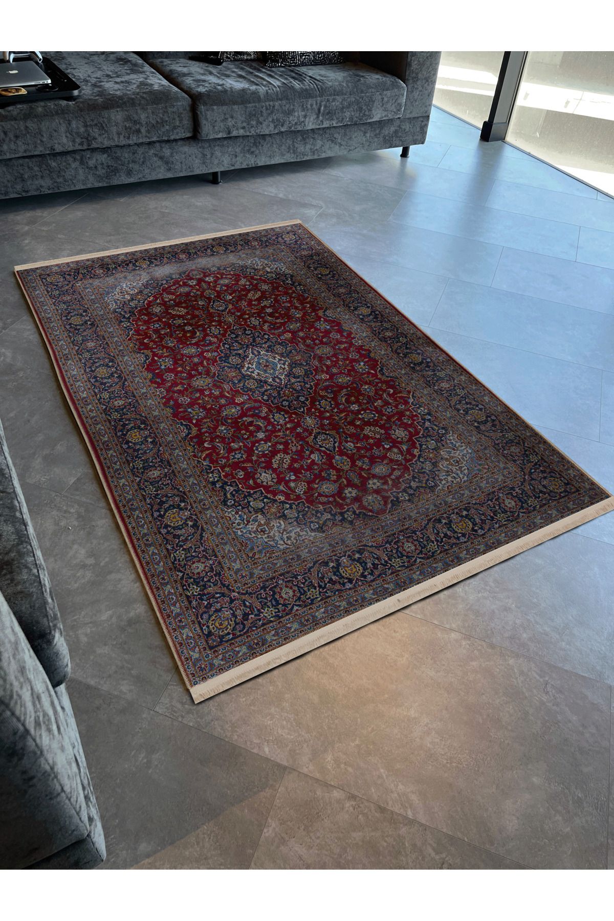 Bordo Temalı Çok Renkli Geleneksel Motif Desenli Vintage Dekoratif Halı 2909