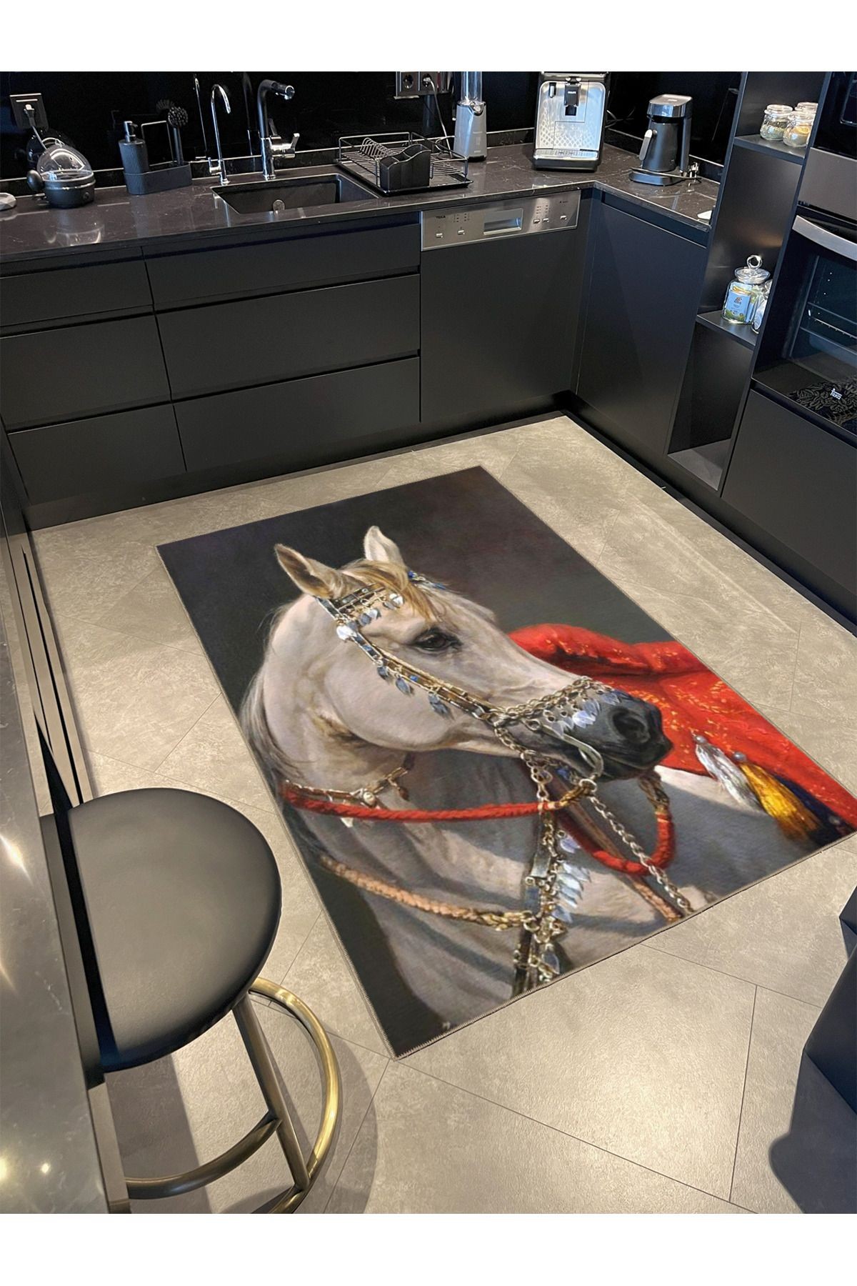 Animal Turuncu Tonlarda At Hayvan Desenli Dekoratif Halı miravip721