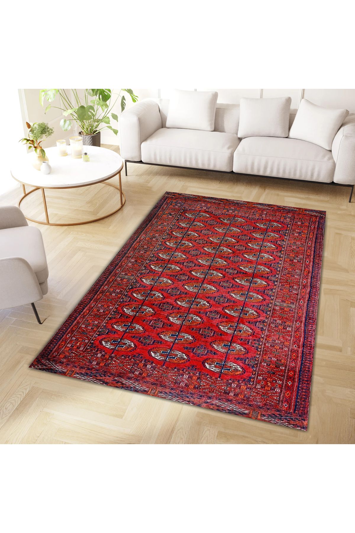 Mete Koleksiyonu Bordo Temalı Etnik Motifli ve Geleneksel Desenli Vintage Dekoratif Halı 50