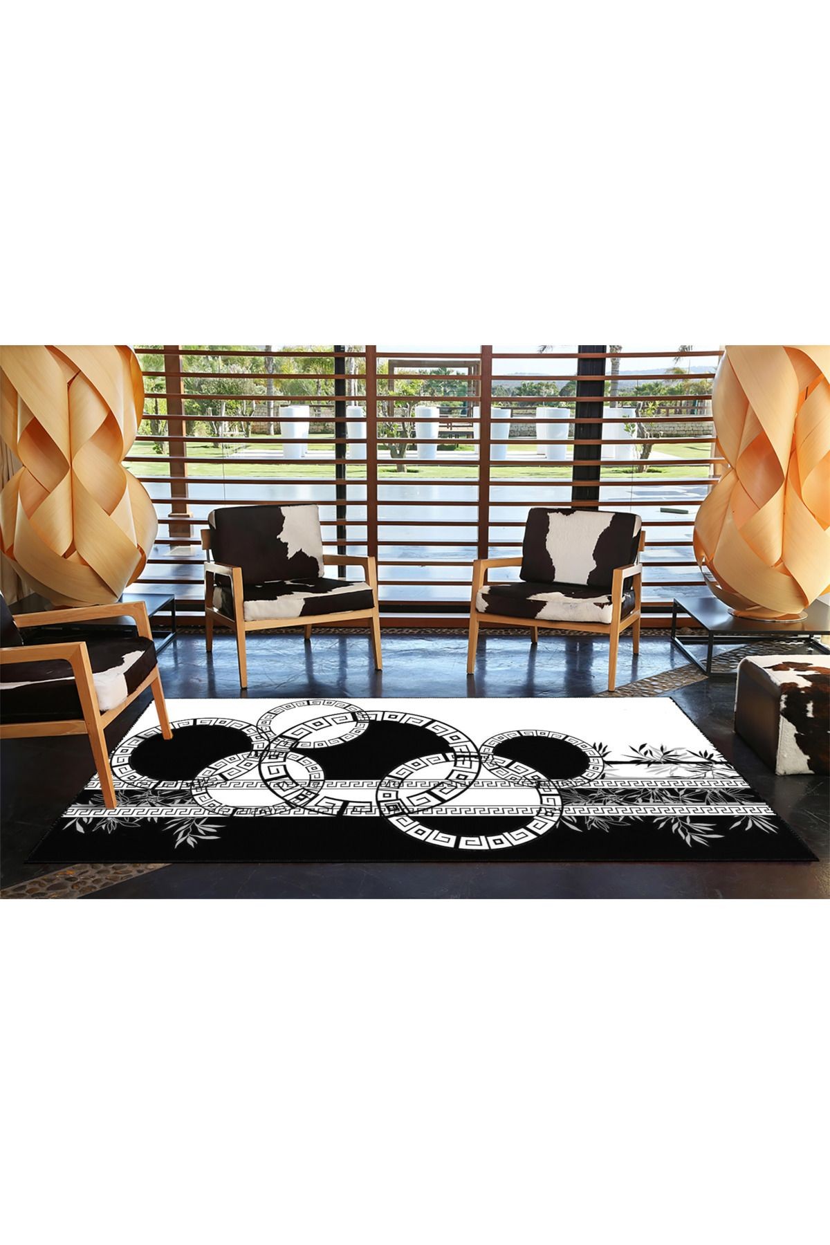Halkalı Geometrik Çizgili Temalı Desenli Modern Dekoratif Halı ve Yıkanabilir Halı miravip9600