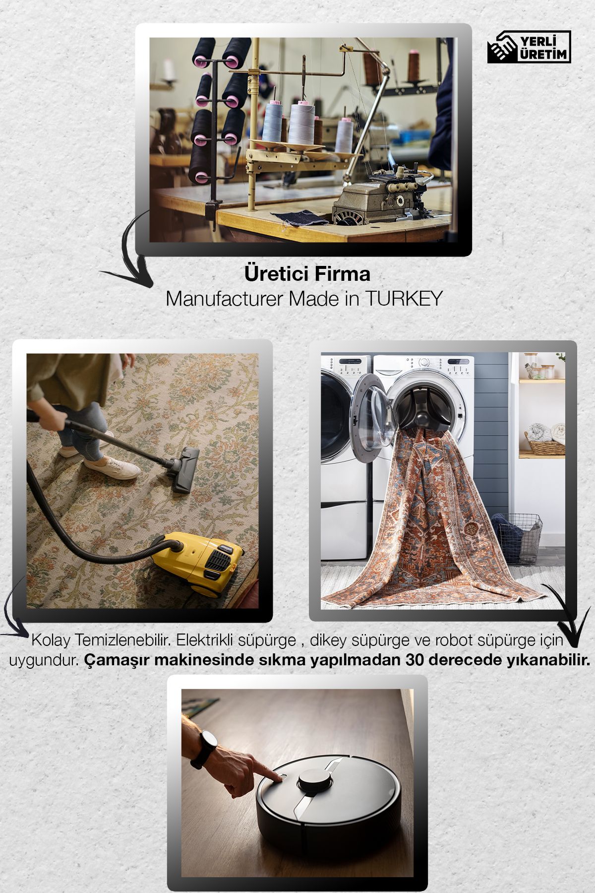 Beyaz Temalı Karakalem Floral Temalı Desenli Dokuma Taban Halı ve Yıkanabilir Halı miravip9933