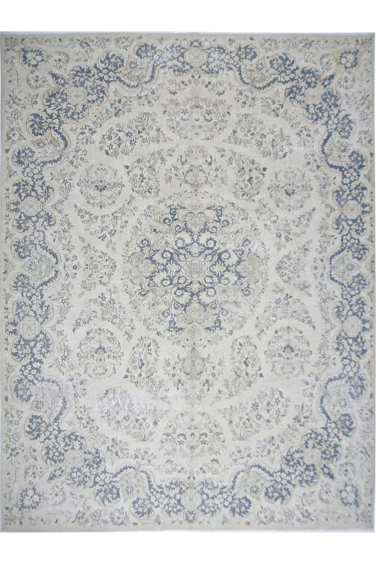 Mete Koleksiyonu Gri Temalı Çiçek Motifleri ve Geleneksel Desenli Vintage Dekoratif Halı 24