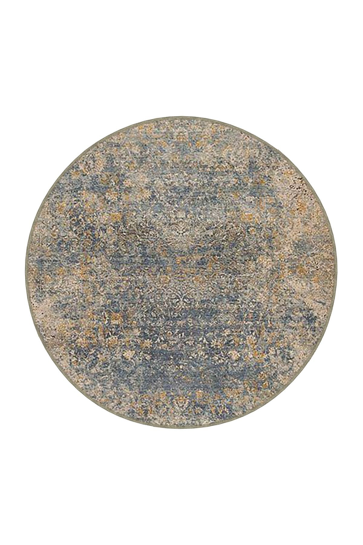 Bej Temalı Soyut Motif Desenli Vintage Dekoratif Halı 4524