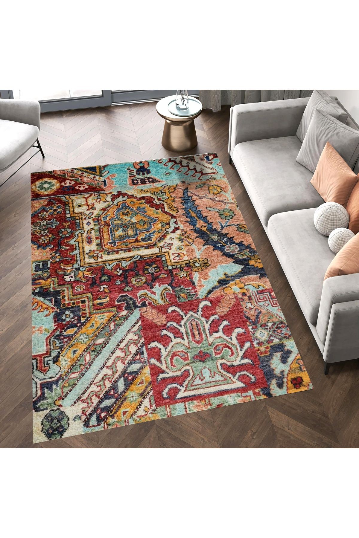 Asena Koleksiyonu Çok Renkli Soyut Geleneksel Desenli Vintage Dekoratif Halı 21