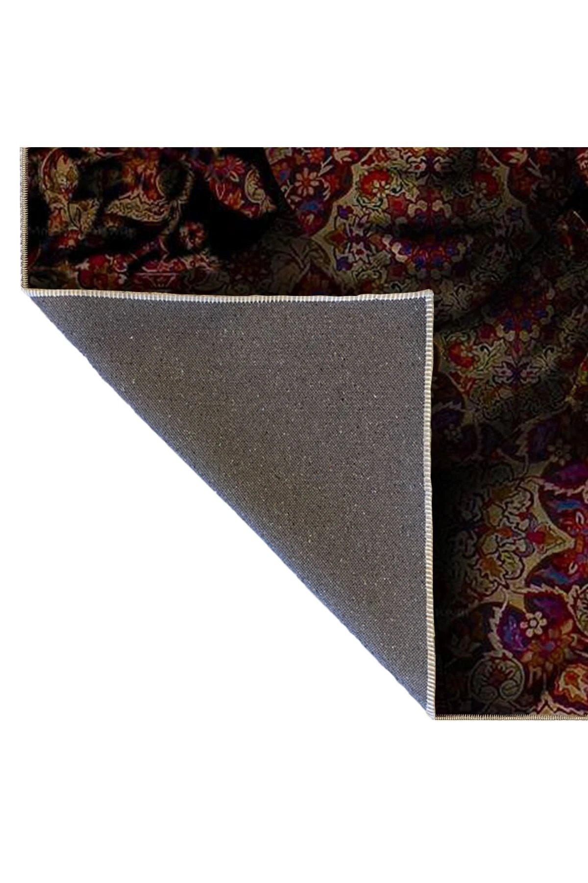 Siyah Bordo Temalı Motifli Etnik Kadın Yüzü Desenli Vintage Dekoratif Halı 4962