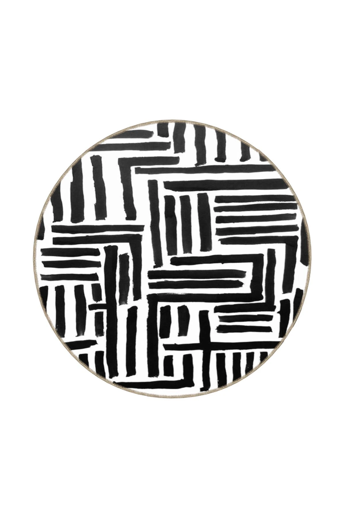 Siyah Beyaz Kalın Çizgili Temalı Dekoratif Halı ve Yıkanabilir Halı miravip9751