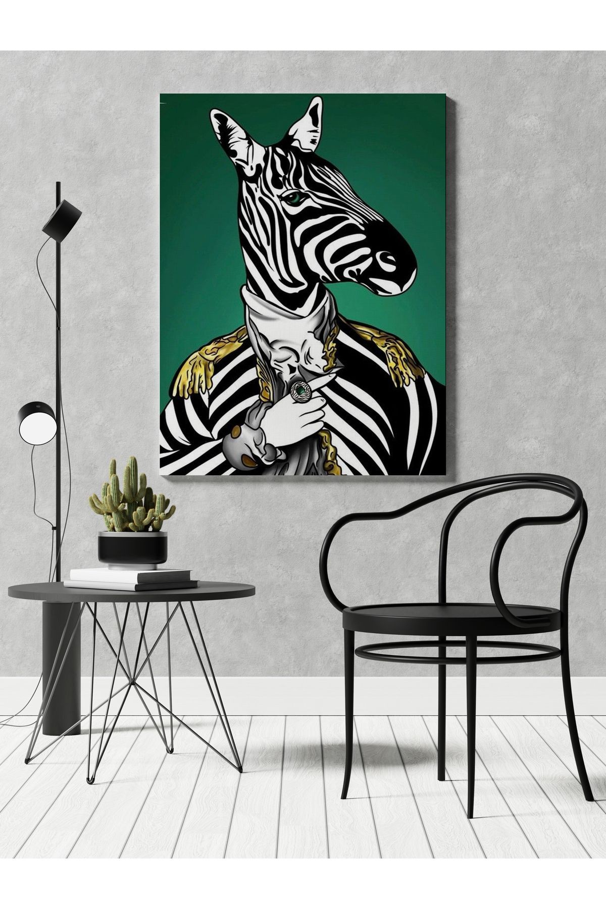 Kanvas Tablo Yeşil Temalı Soyut Zebra Desen