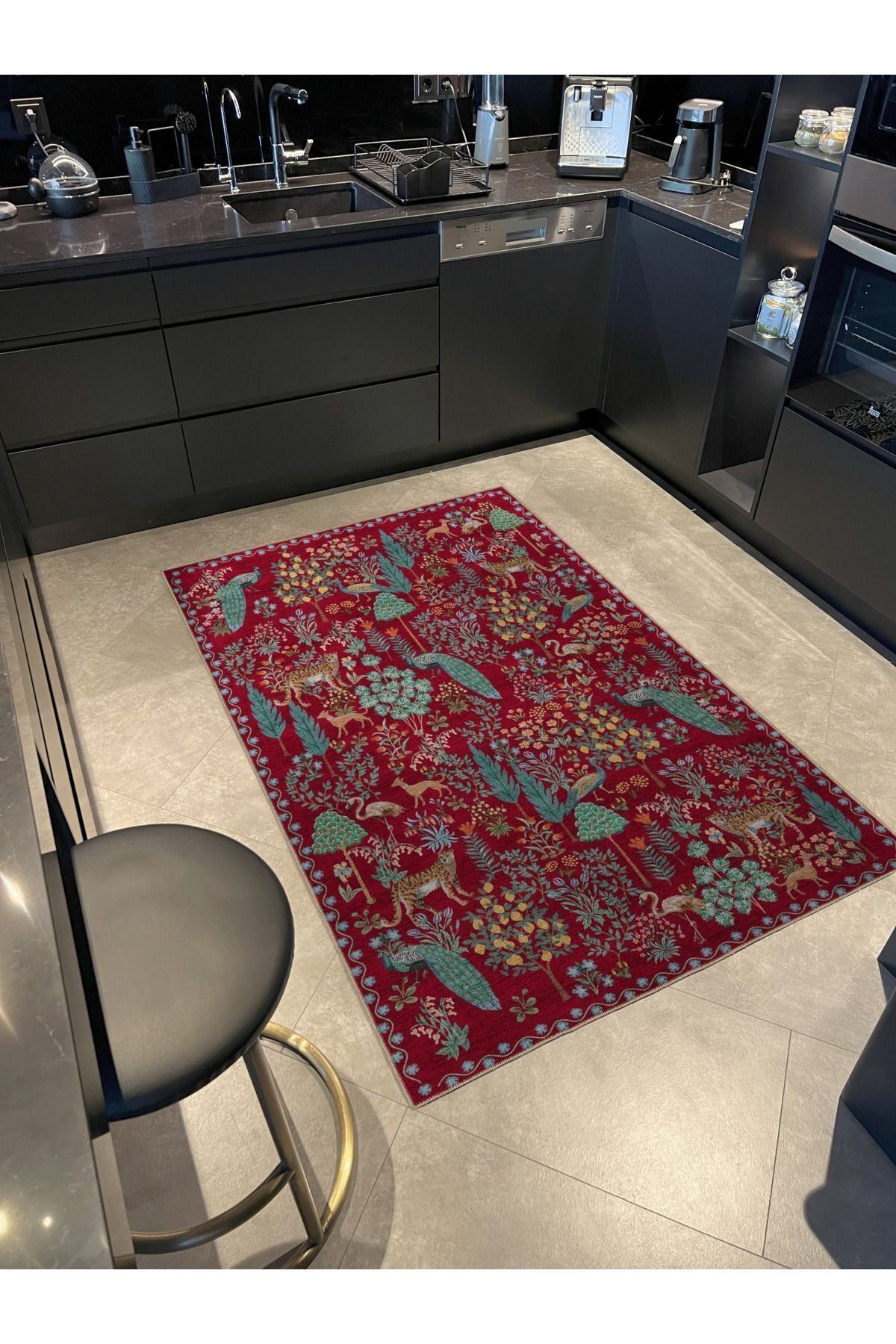 Floral Mira Kırmızı Çam Ağacı Botanik Tema Dokuma Taban Halı Mira 1316