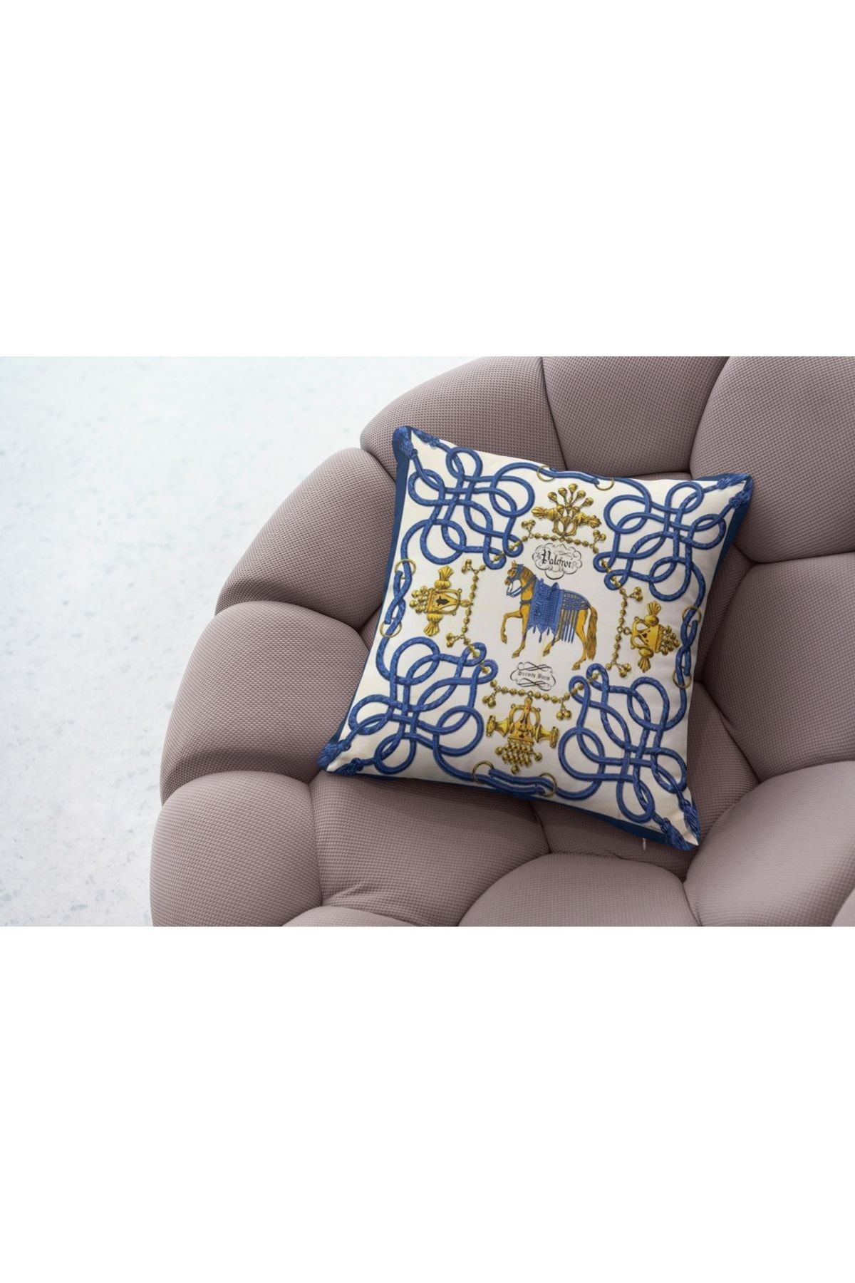 Kırlent Lacivert Sarı Ip Ve At Temalı Pillow58