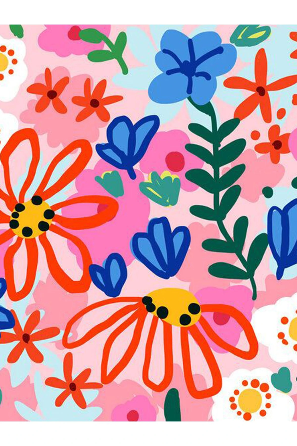 Özge Koleksiyonu Çok Renkli Çiçekler ve Yapraklar Desenli Dokuma Taban Modern Dekoratif Halı özge38