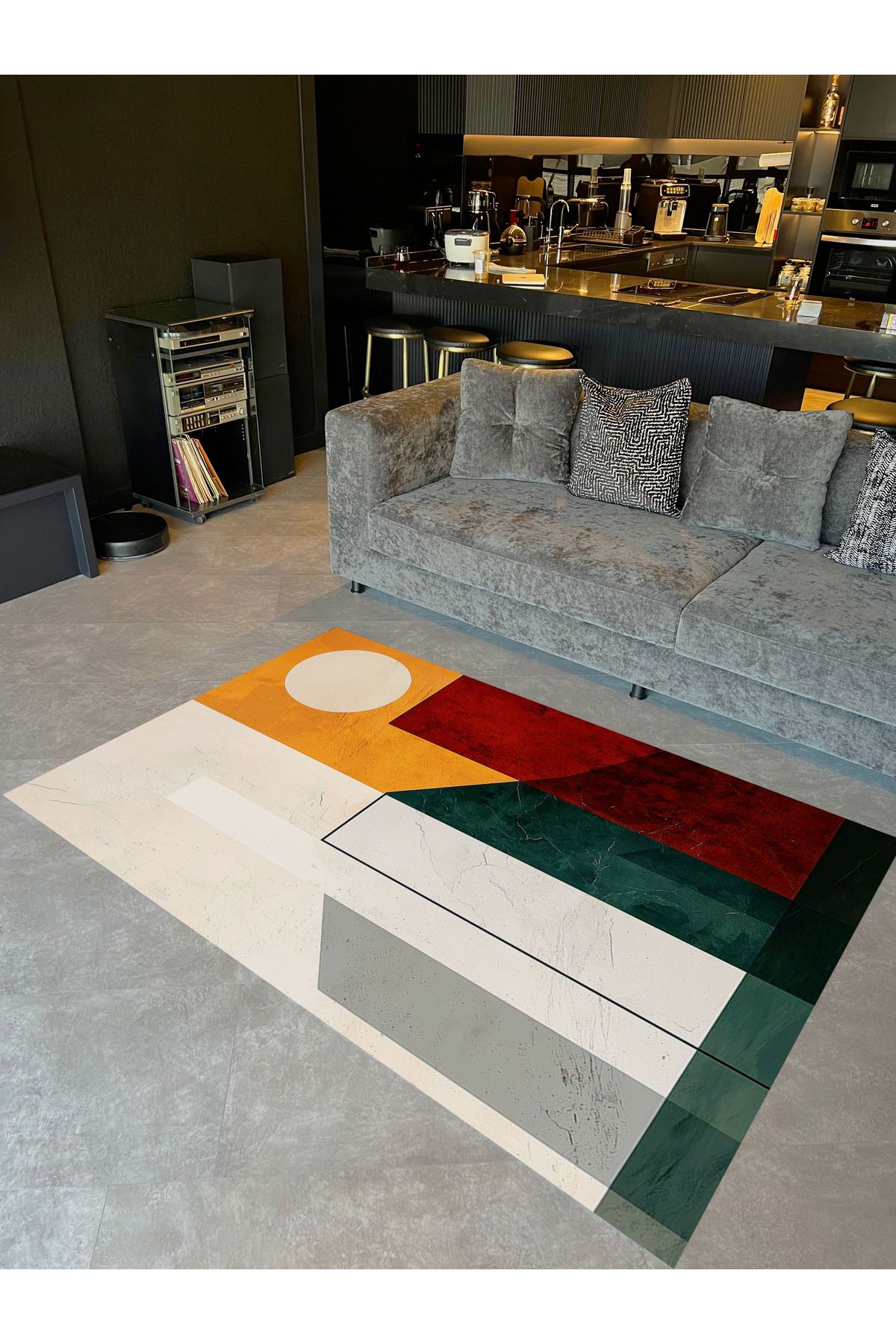 Kubilay Koleksiyonu Çok Renkli Soyut Geometrik Detaylı Desenli Dokuma Taban Modern Dekoratif Halı 29