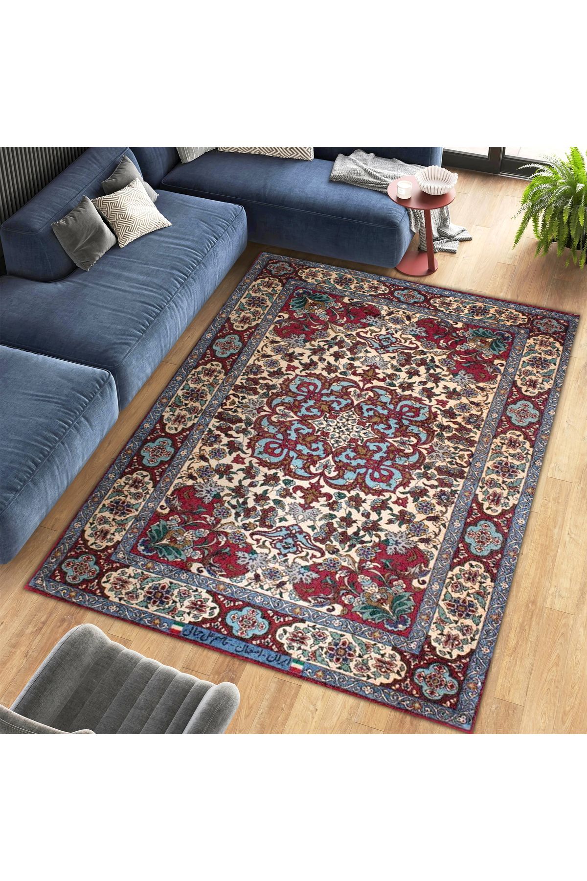 Cansu Koleksiyonu Mavi Bordo Desenli Dokuma Taban Modern Dekoratif Halı cansu35