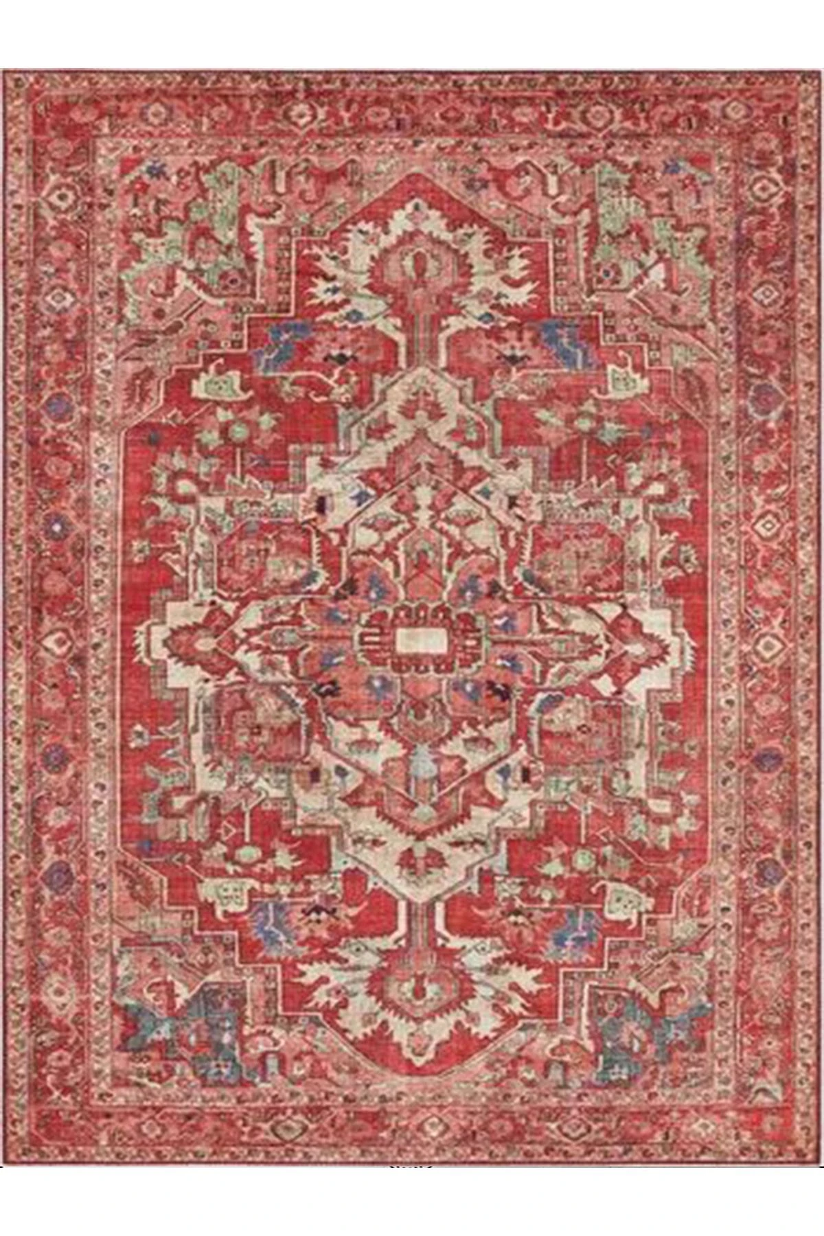 Alya Koleksiyonu Kırmızı Bej Eskitme Görünümlü Dokuma Taban Dekoratif Halı alya03