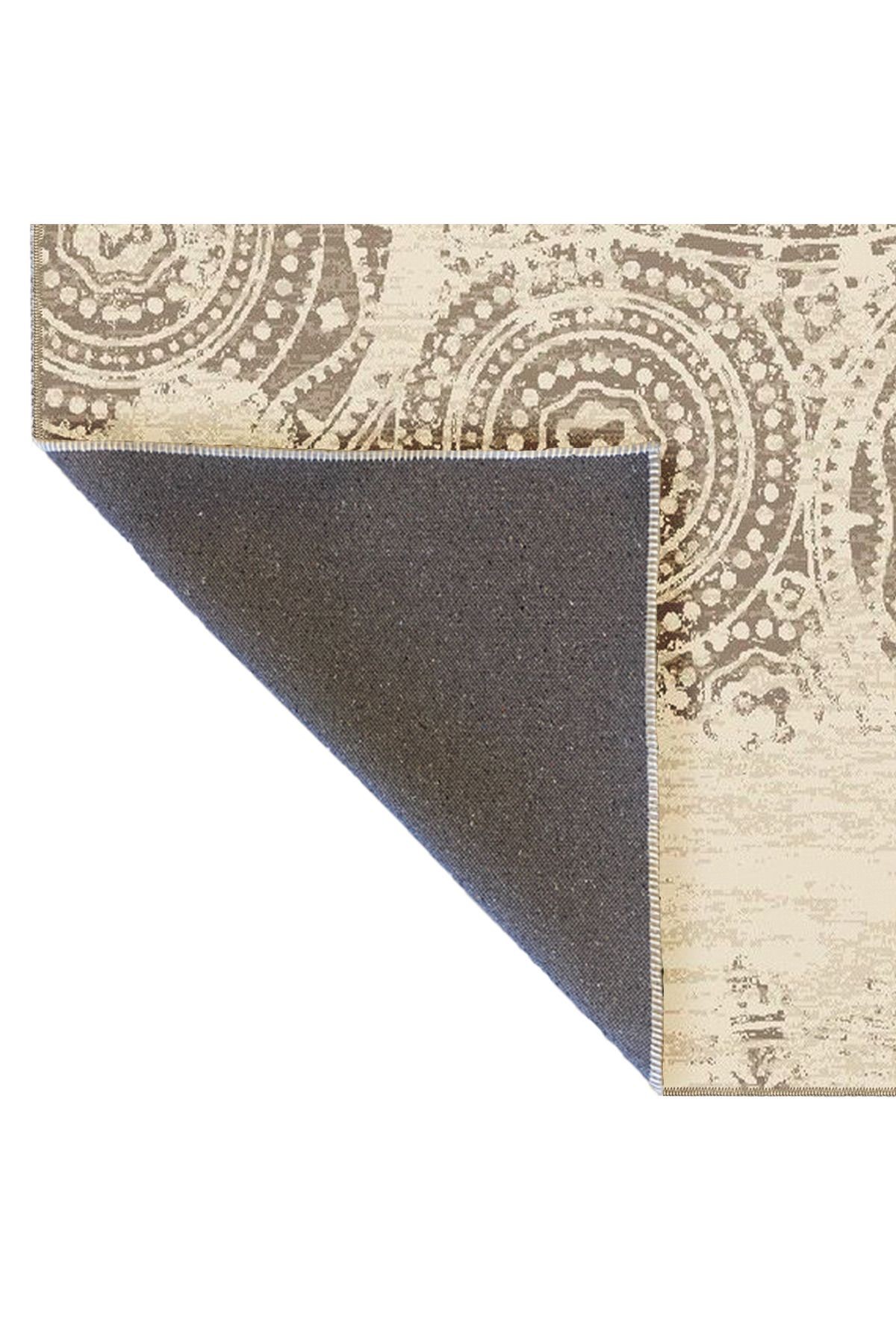 Bej Temalı Daire Şekil Etnik Motif Desenli Vintage Dekoratif Halı 4912