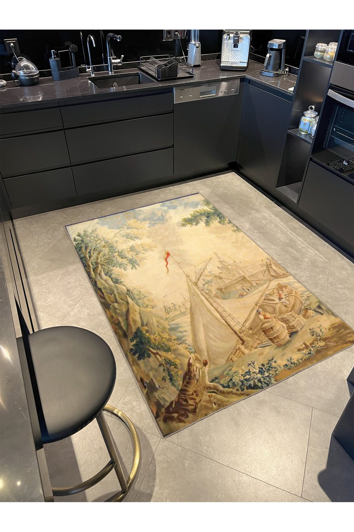 Gemi ve Deniz Desenli Modern Dokuma Taban Halı miravip547