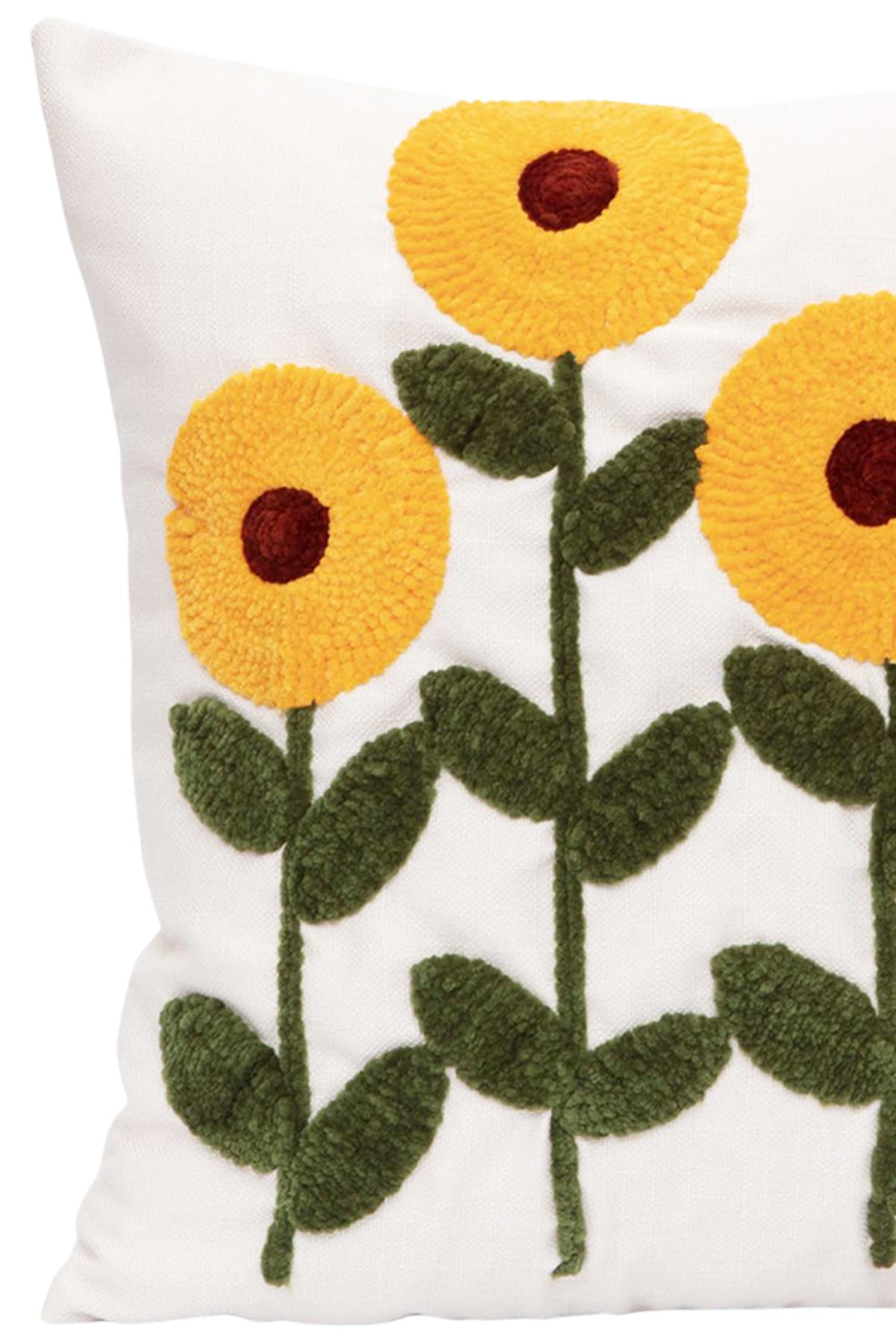 Bohem Tarz Nakış Detaylı Sarı Ayçiçekleri Desenli Punch Kırlent Kılıfı 05