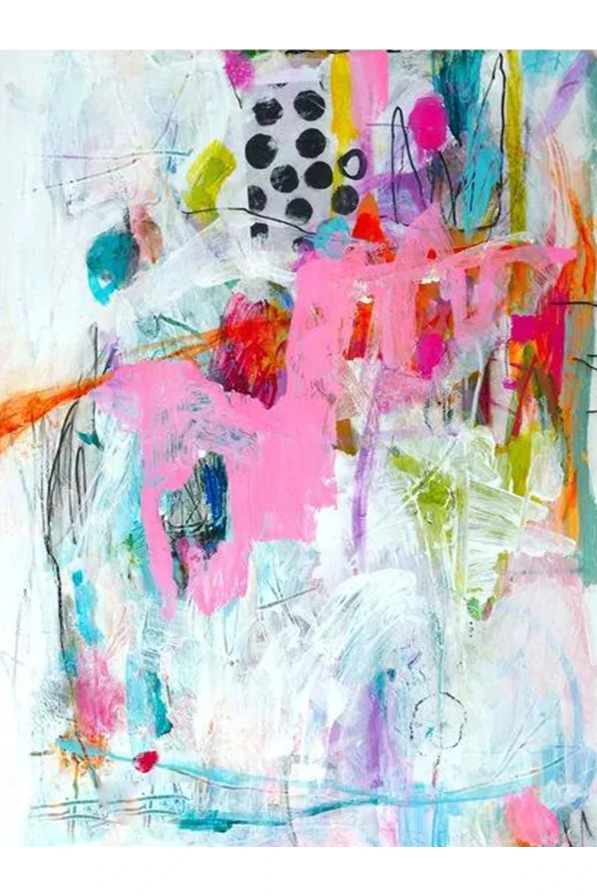 Özge Koleksiyonu Yağlı Boya Görünümlü Çok Renkli Soyut Desenli Dokuma Taban Dekoratif Halı özge17