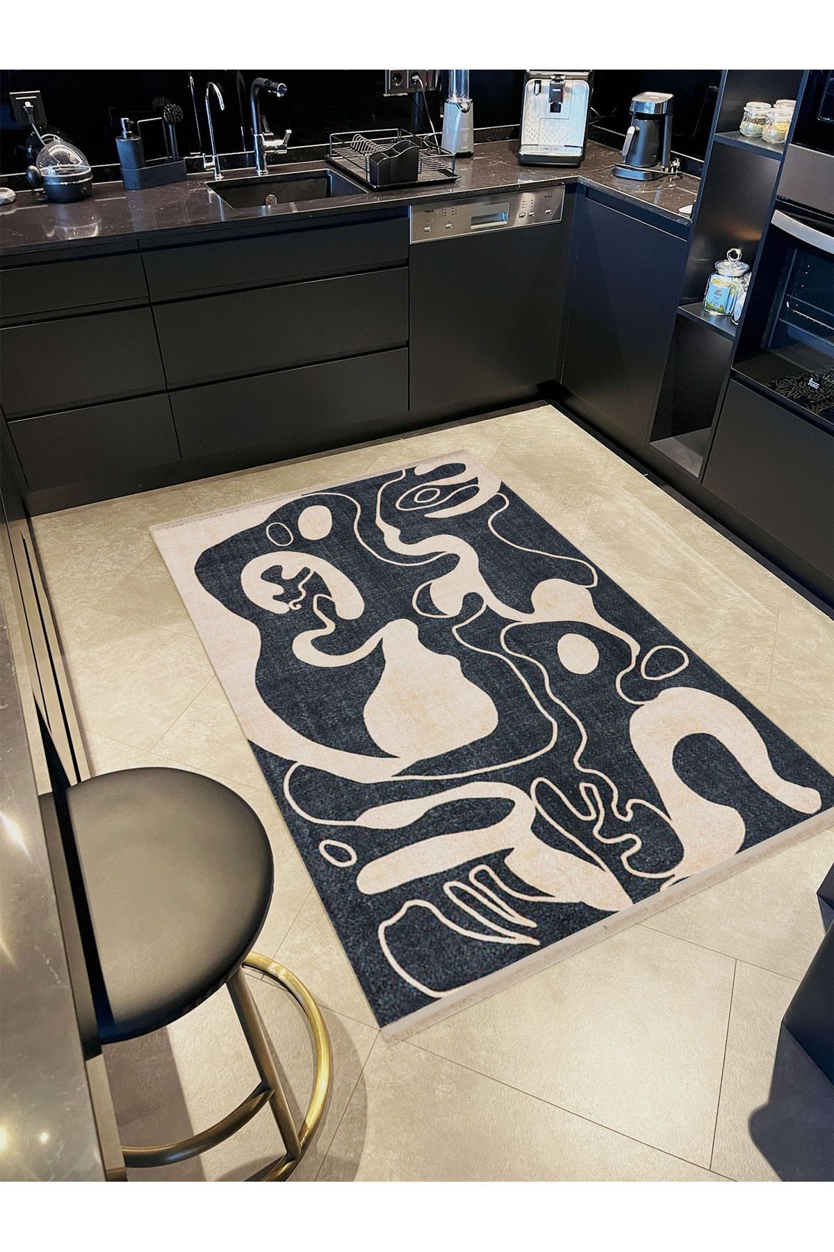 Alya Koleksiyonu Bej Koyu Gri Bej Desenli Dokuma Taban Modern Dekoratif Halı alya32