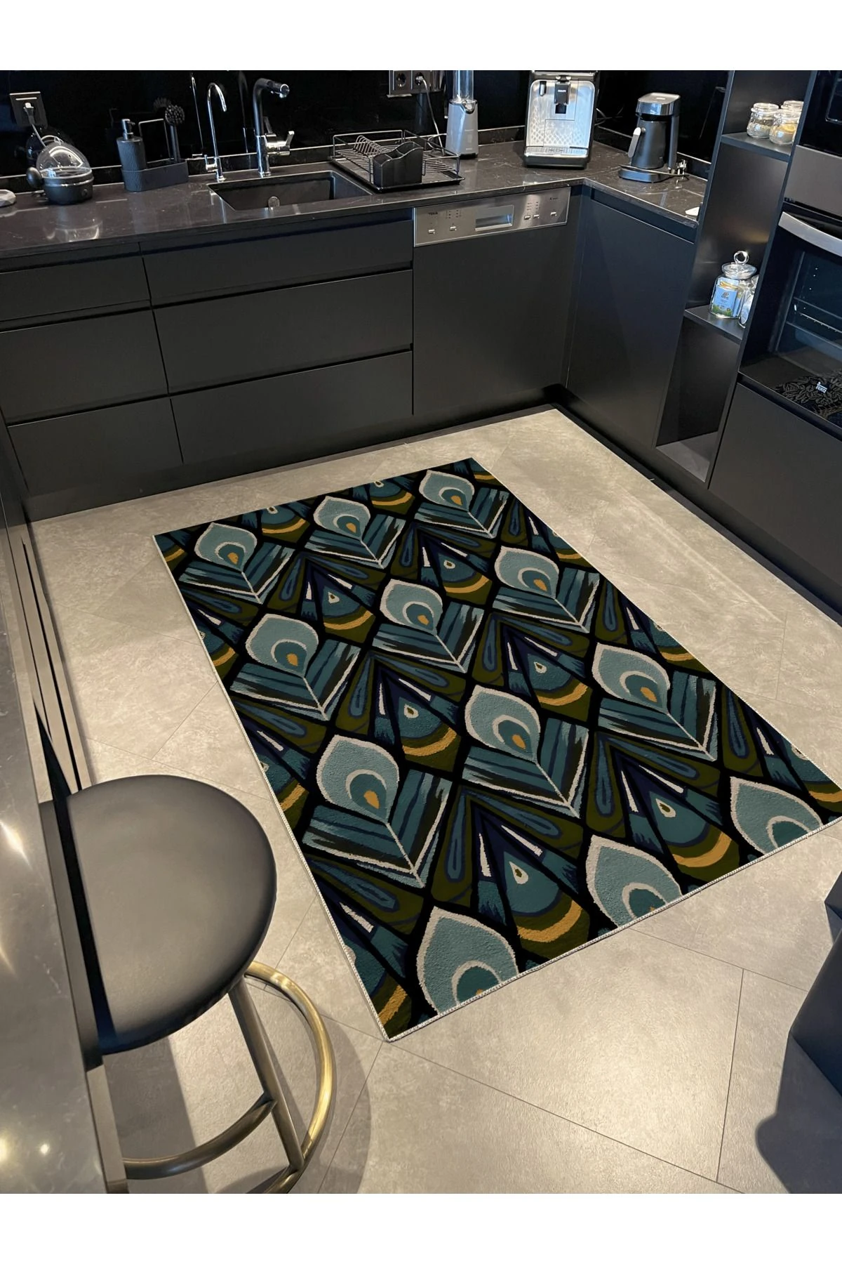 Çok Renkli Soyut Desenli Sürrealist Modern Dekoratif Halı 1677