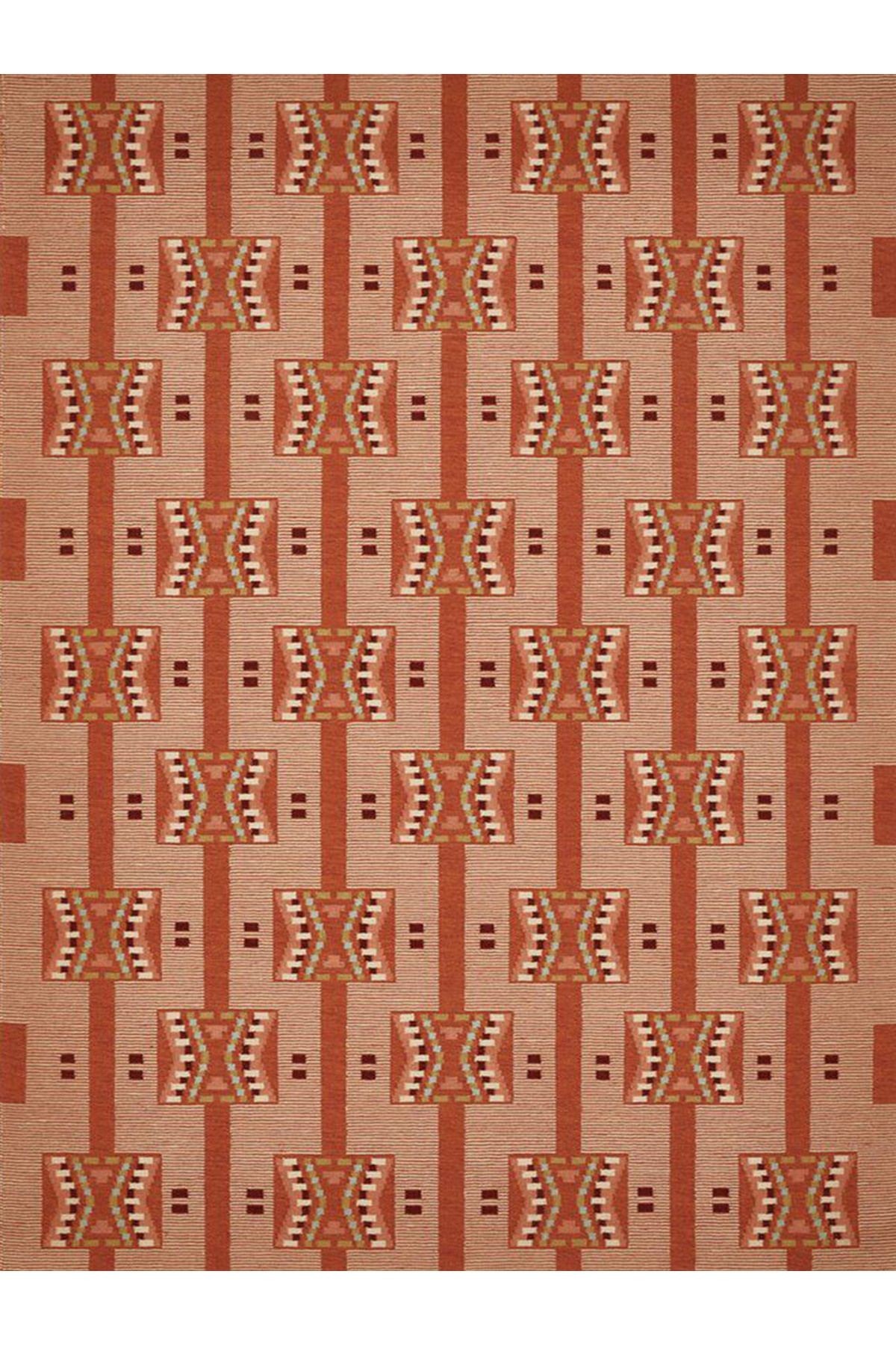 Paris Koleksiyonu Kiremit Renk Geometrik Motif Desenli Vintage Dekoratif Halı 169