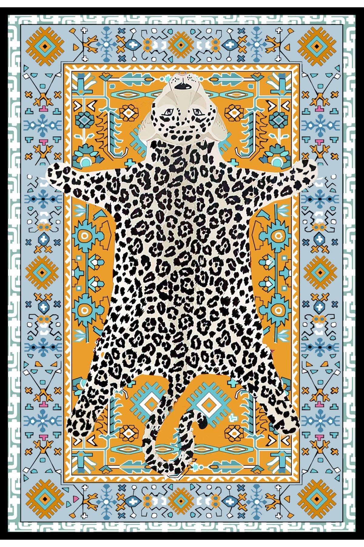 Mira 890 Sarı Çok Renkli Vintage Görünüm Leopar Halı