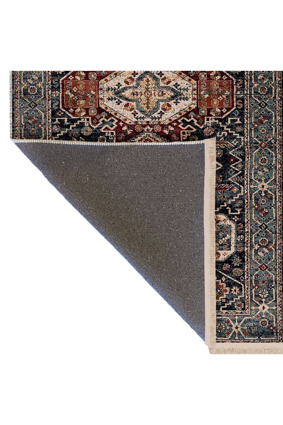 İnci Koleksiyonu Koyu Ton Etnik Geleneksel Desenli Dokuma Taban Vintage Dekoratif Halı inci15