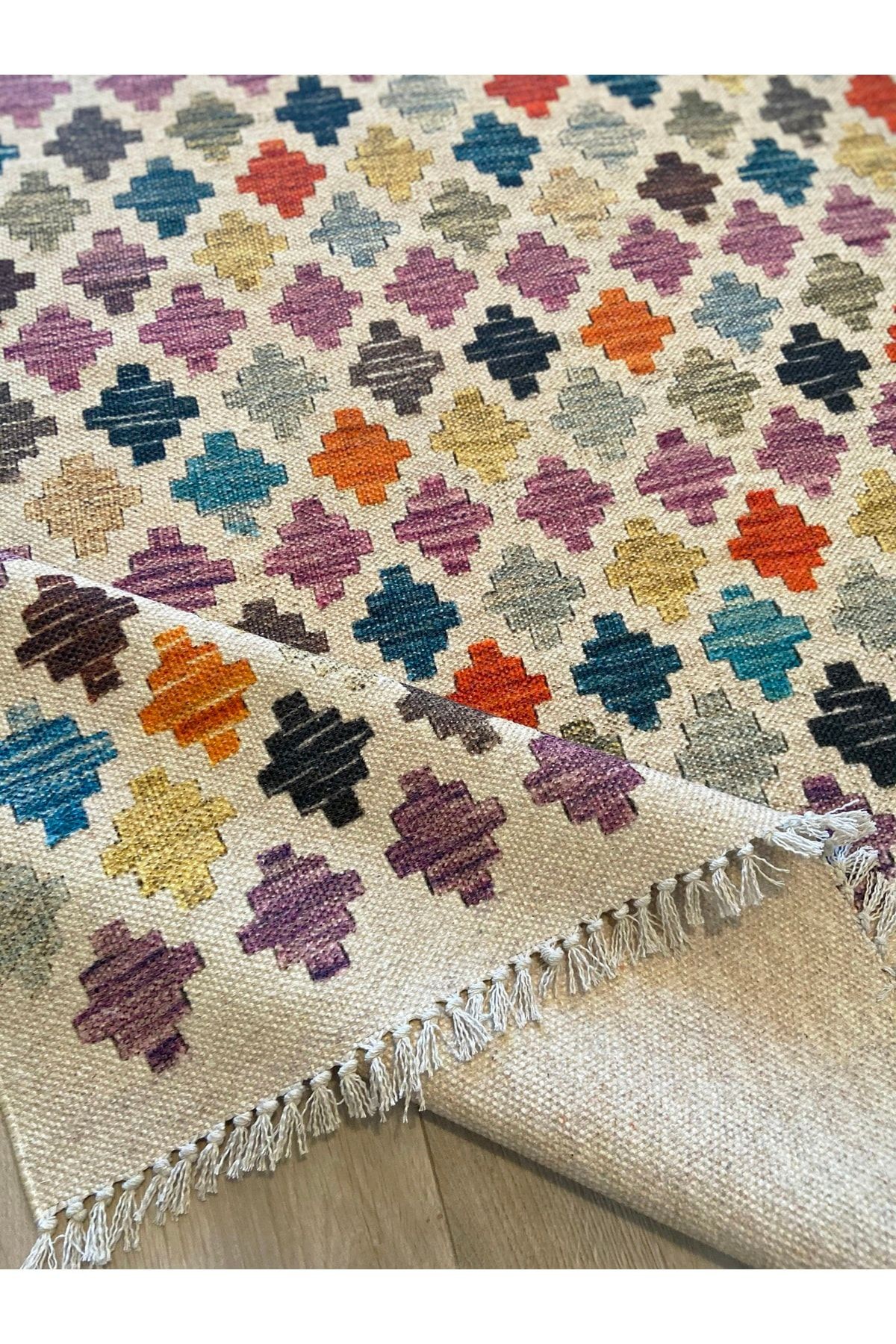 Cotton Pamuklu Çok Renkli Desenli Kilim 504