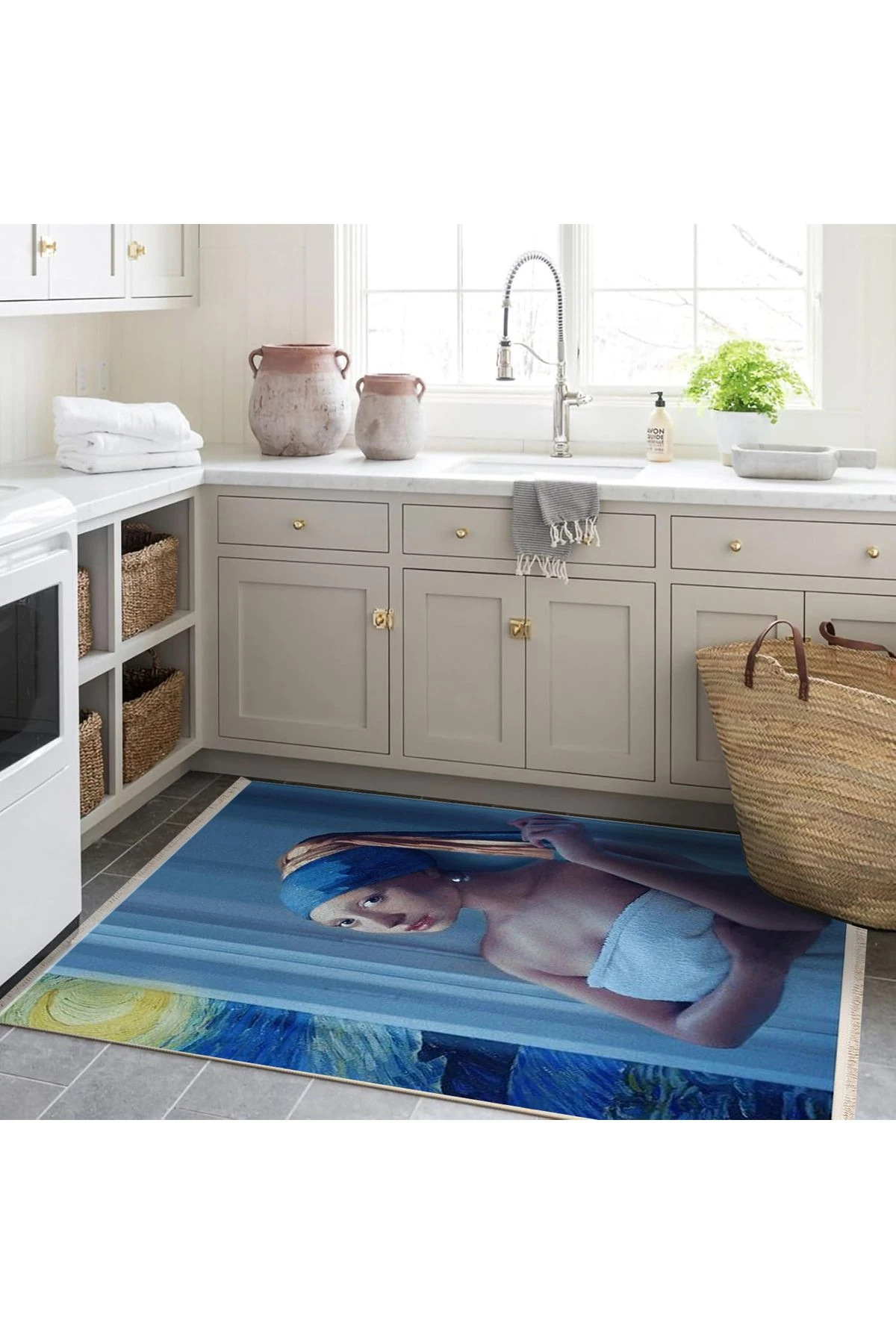 Özge Koleksiyonu Sanatsal Tasarım Manzara ve Kadın Detaylı Dokuma Taban Modern Dekoratif Halı özge01