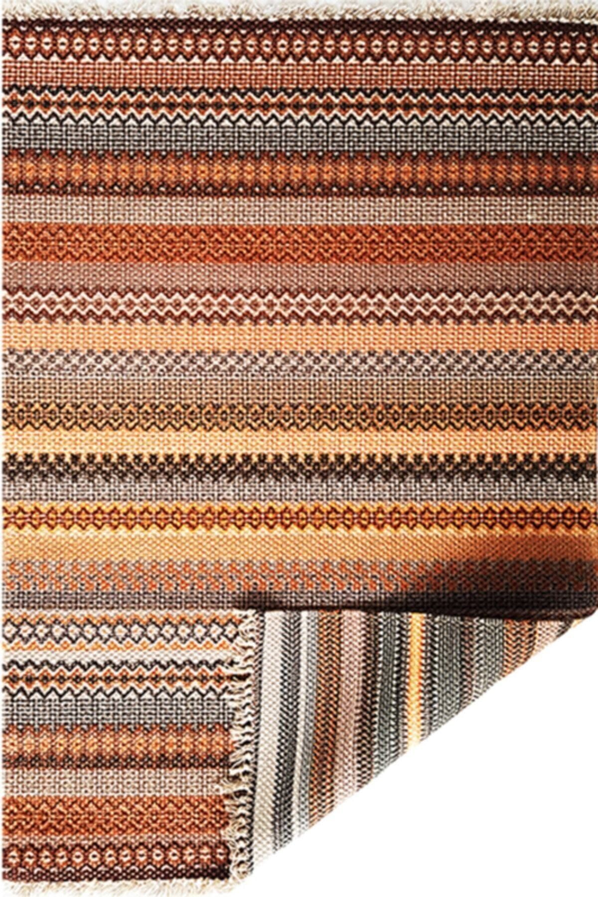 Alr Terra 3208 Çift Taraflı Saçaklı Kahverengi Kilim