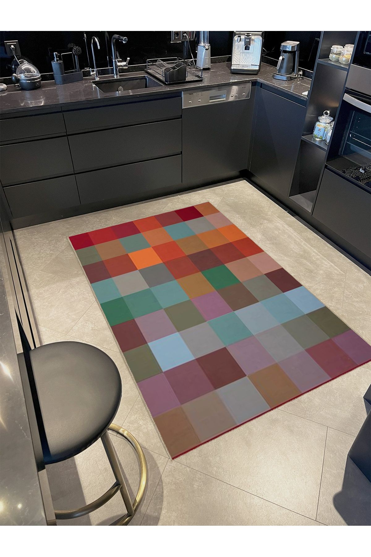 Ametist Serisi Çok Renkli Patchwork Geometrik Detaylı Dokuma Taban Modern Dekoratif Halı ametist23