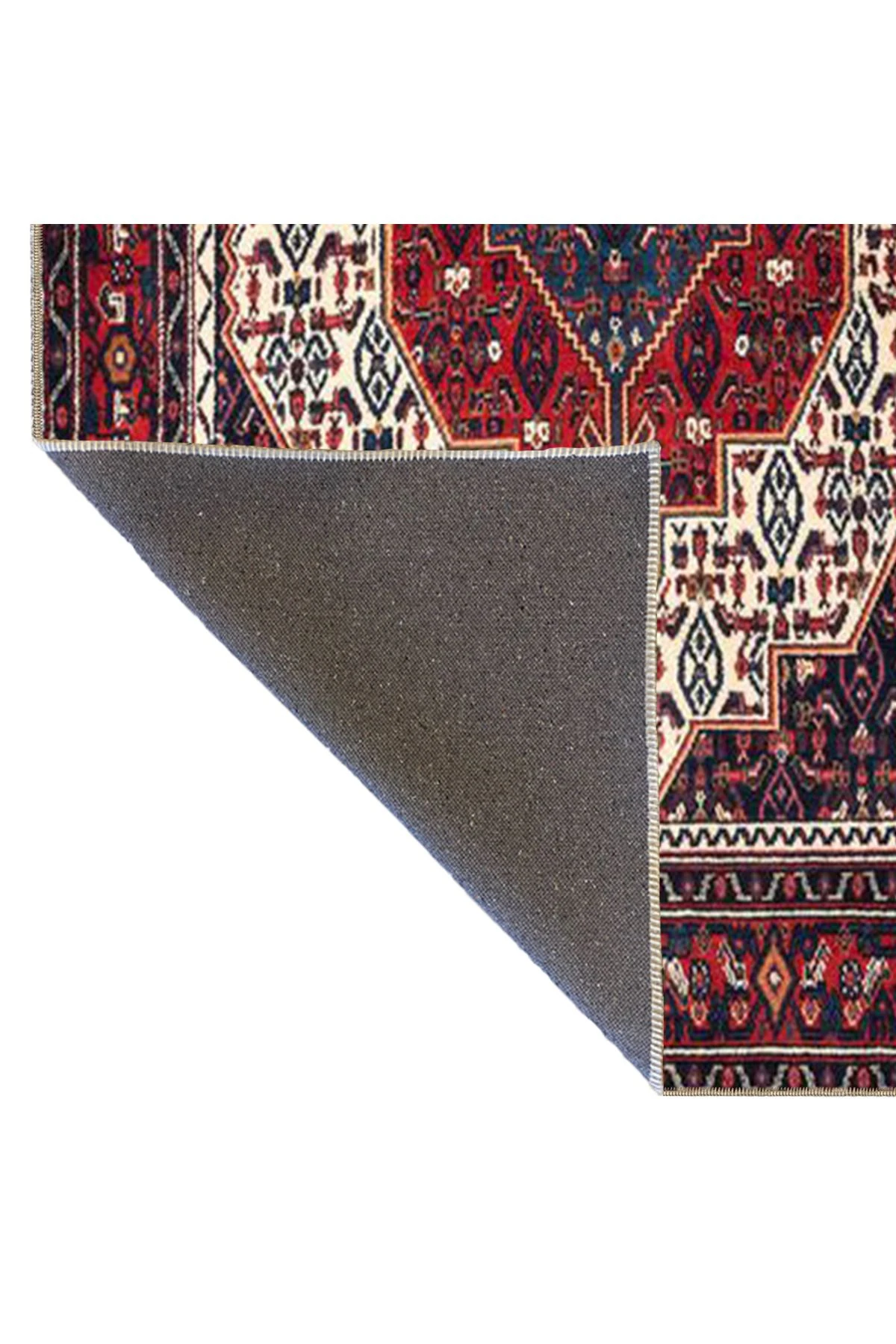 Beyaz Kapalı Kırmızı Çiçekli Geometrik Geleneksel Desenli Kreatif Dokuma Taban Halı miravip132