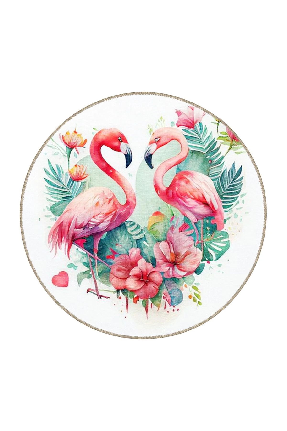 Pembe Bej Temalı Çiçek ve Flamingo Desenli Kreatif Modern Dekoratif Halı 3640