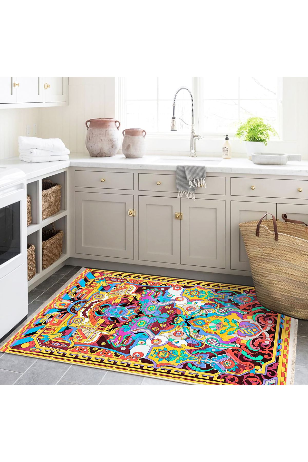 Özge Koleksiyonu Çok Renkli Geometrik Desenli Dokuma Taban Modern Dekoratif Halı özge41