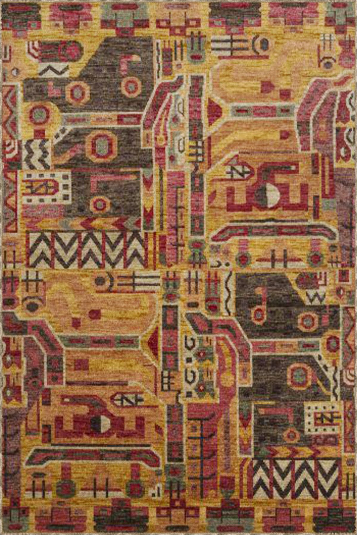 Kahverengi Tonlarda Modern Desenli Dekoratif Halı miravip448