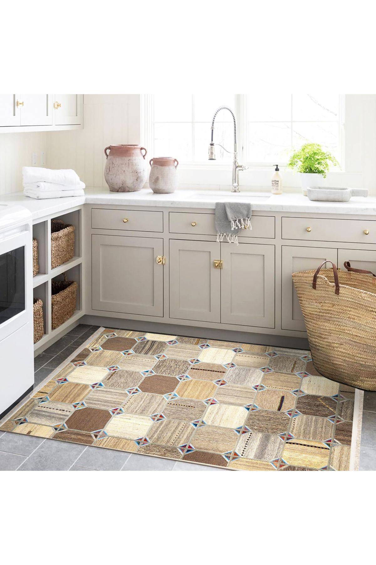 Kuzey Koleksiyonu Çok Renkli Şekiller Desenli Dokuma Taban Modern Dekoratif Halı kuzey49