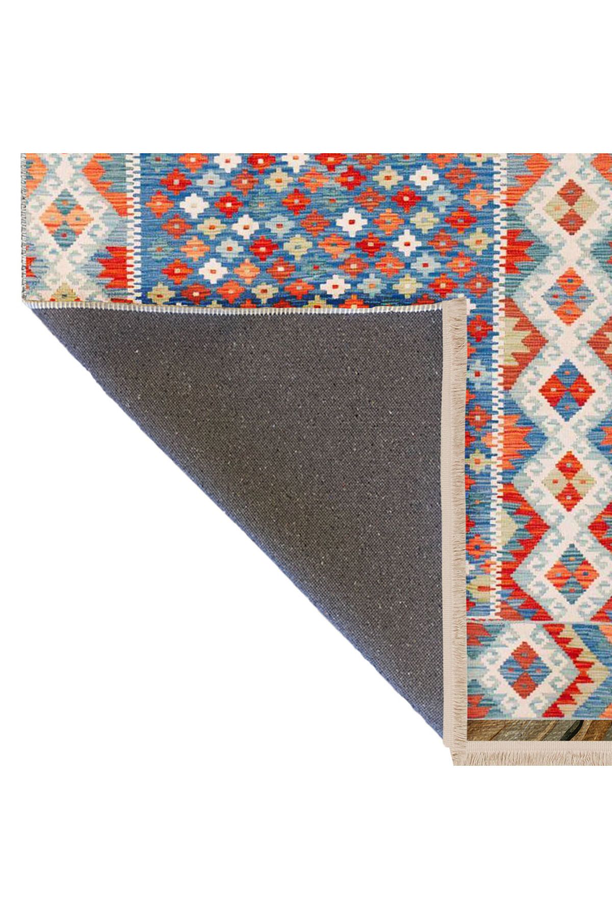 Güney Koleksiyonu Mavi Kırmızı Tema Etnik Motifli ve Geleneksel Desenli Vintage Dekoratif Halı 42