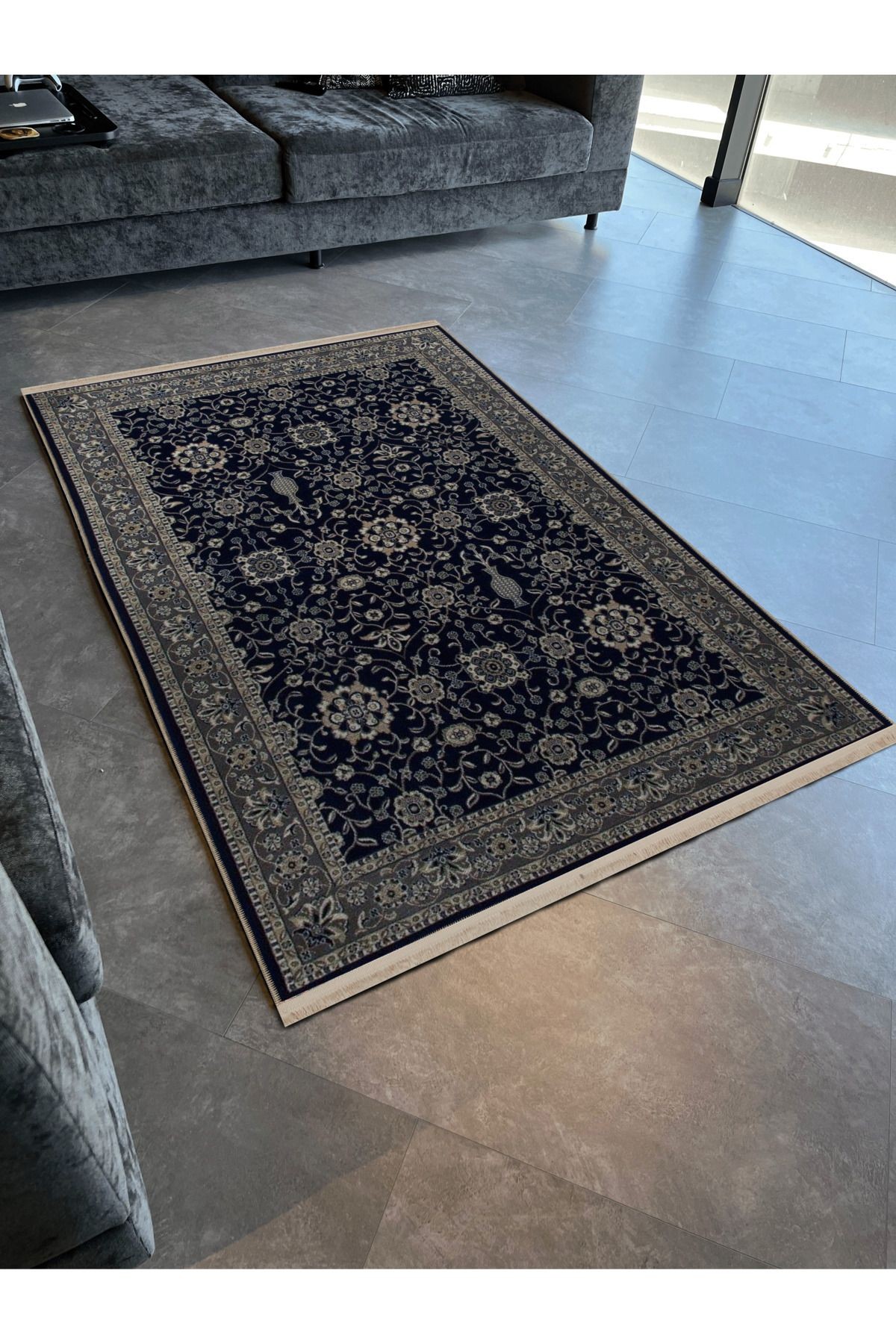 Siyah Temalı Geleneksel Motif Etnik Desenli Kreatif Vintage Dekoratif Halı 2781