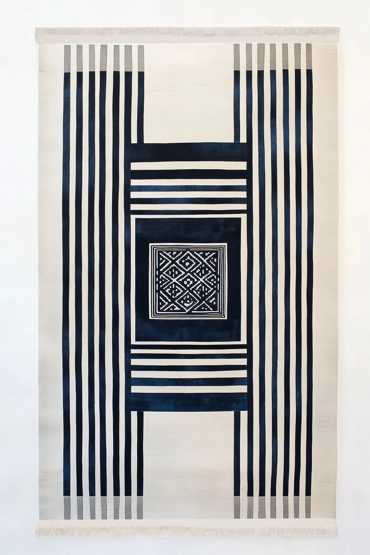 Nora 04 Lacivert Bej Çizgili Modern Dokuma Taban Dekoratif Salon Halısı