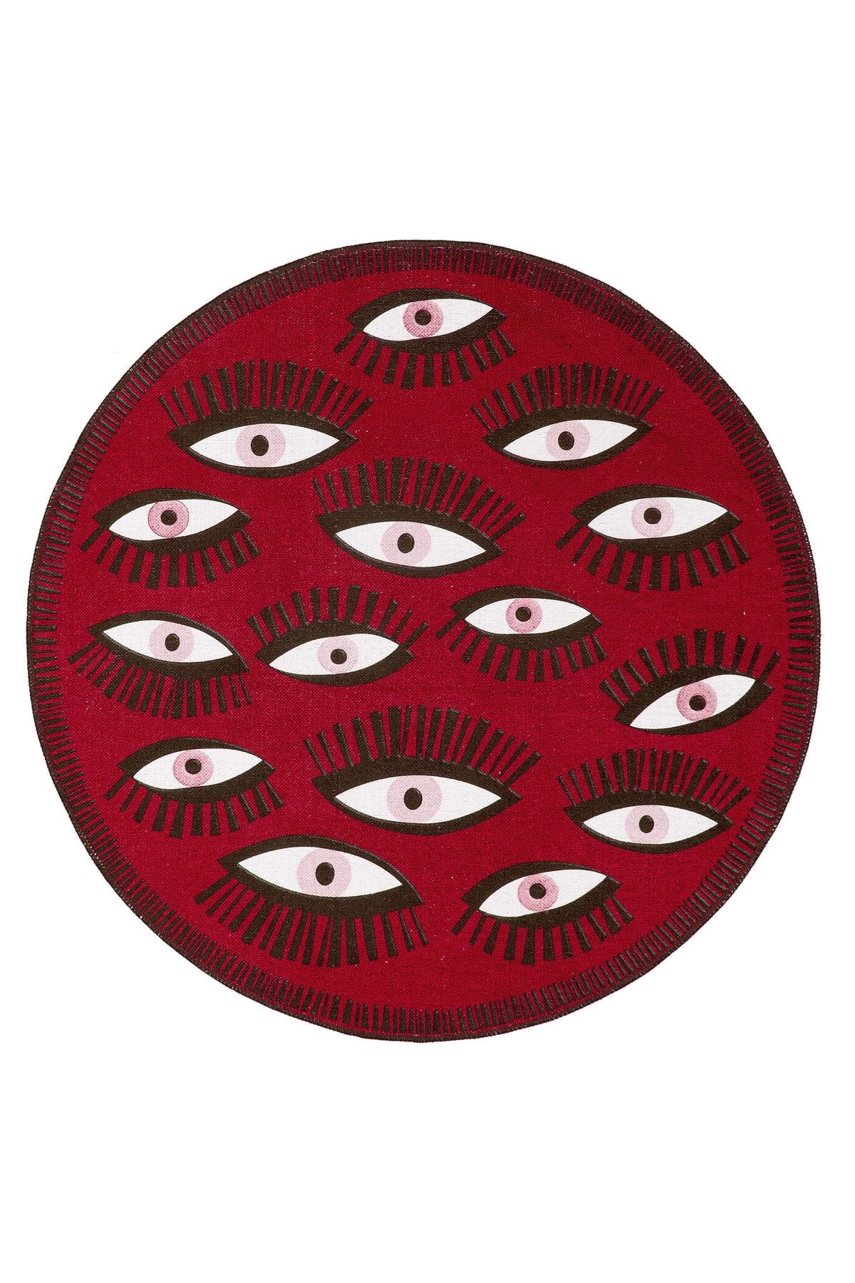 Bordo Göz Tema Dokuma Taban Yuvarlak Halı Mira 1413