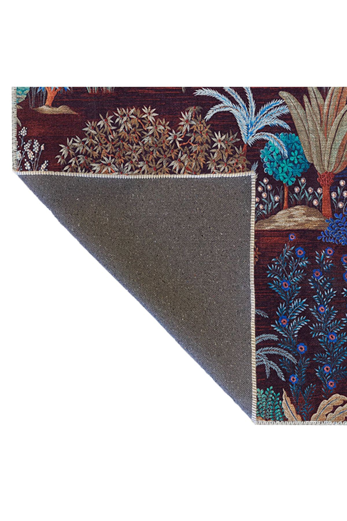 Goblen Tasarım Çok Renkli Ağaç ve Çiçek Desenli Vintage Dekoratif Halı 3355