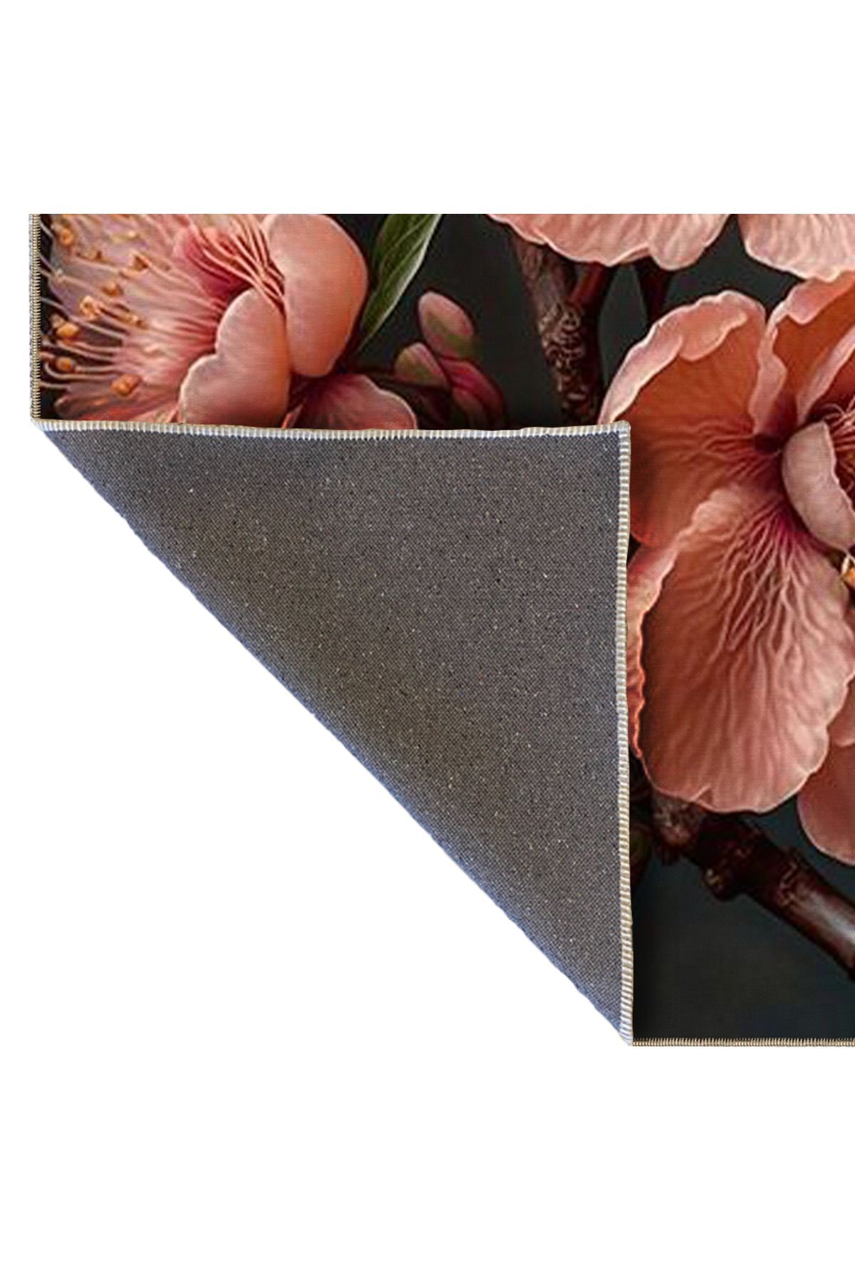 Siyah Pudra Temalı Floral Çiçek Desenli Modern Dekoratif Halı 4957