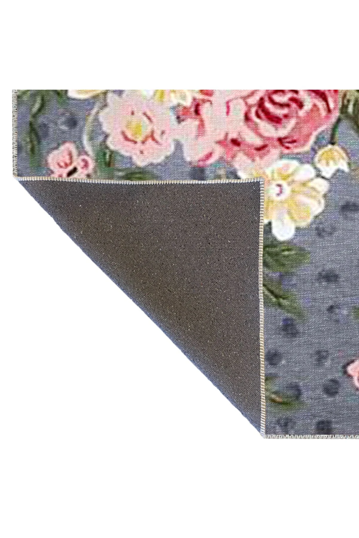 Çok Renkli Pembe Gül Desenli Modern Dekoratif Halı 3346