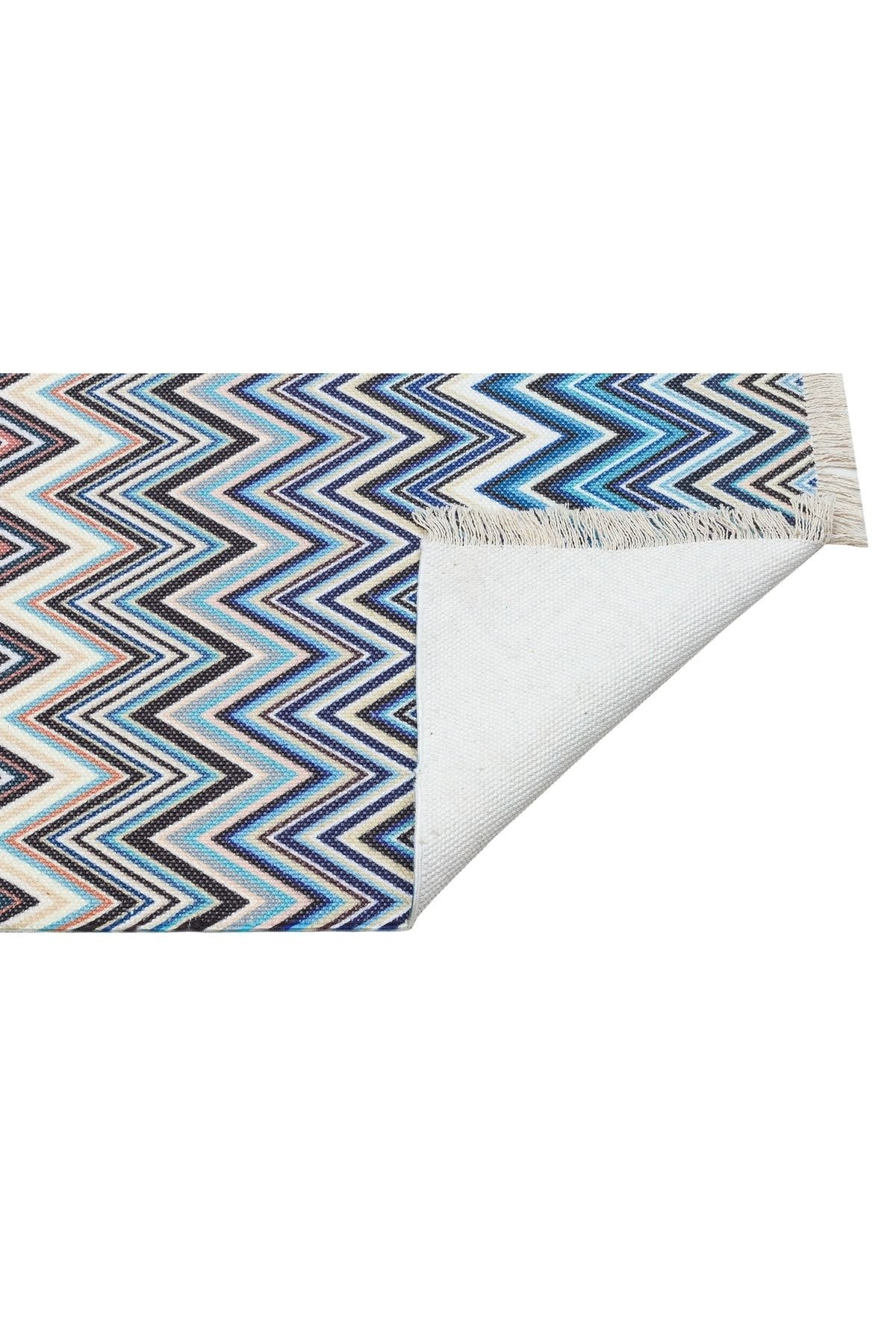 Cotton Zigzag Desenli Çok Renkli Kilim 541