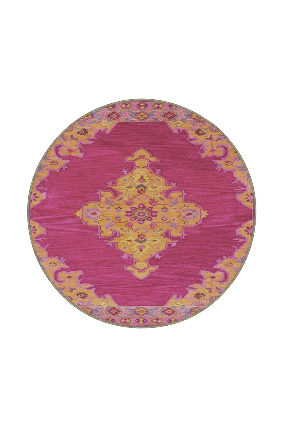 Pembe Sarı Geleneksel Çiçekli Bordürlü Temalı Desenli Dokuma Taban Halı ve Yıkanabilir Halı aloha193