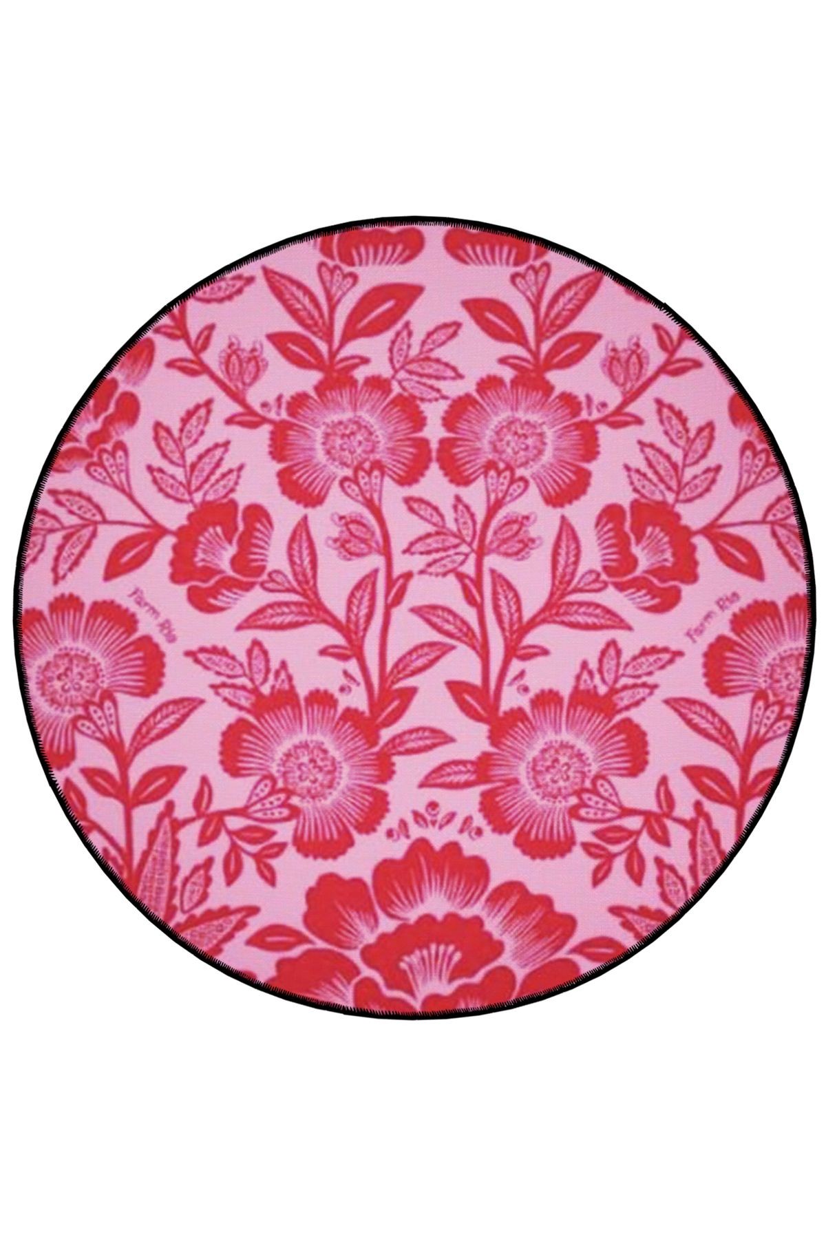 Pembe Temalı Çiçek Desenli Yuvarlak Dokuma Taban Modern Dekoratif Halı 6113