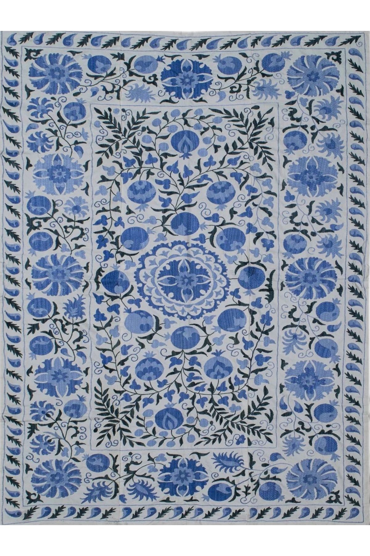 Asena Koleksiyonu Mavi Blue Blanc Temalı Motifli ve Çiçek Desenli Vintage Dekoratif Halı 16